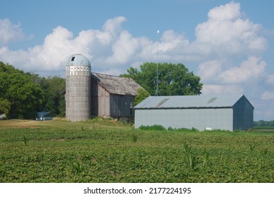 Old Midwestern Farm Barn And Silo