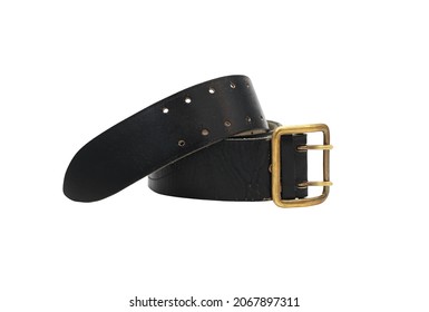 Old military leather belt isolated on white background with clipping path