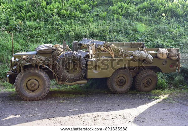 Old military\
truck, old army transport\
truck.