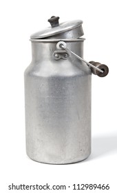 Old Milk Can Against White Background