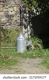 Old Milk Jug Standing In A Garden Yard