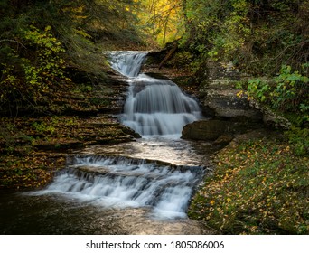 Old Mill Falls in Ithaca New York on a late afternoon in autumn.