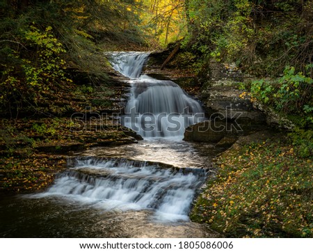 Old Mill Falls in Ithaca New York on a late afternoon in autumn.