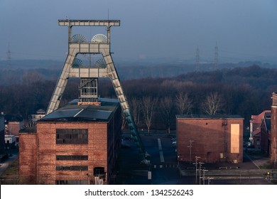 Old mine tower with destroyed building of zeche ewald recklinghausen germany