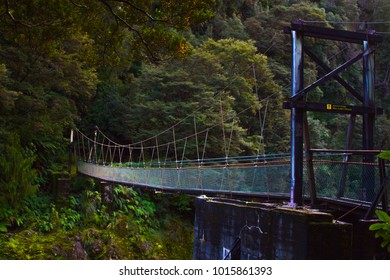Old mining swing bridge in Reefton, West Coast, New Zealand