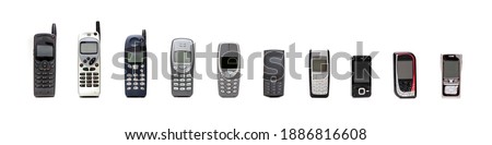 Old mobile phone on white background.