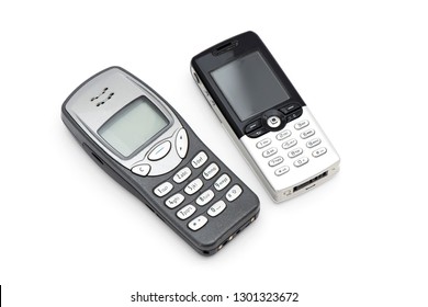 Old Mobile Phones (2000s) On The White Background.