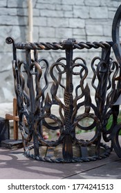 old and modern decorative forged metal elements of fences, gates, window gratings