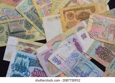 Old Money USSR, Old Soviet Banknotes. Abstract Money Background