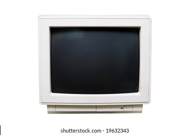 Old Monochrome Computer Monitor  On White Background