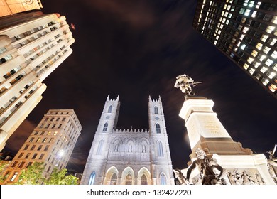 Old Montreal Street View With Historical Buildings