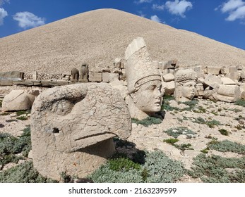 The old monuments of Nemrut Dagi on the top of a mountain at an altitude of about 2100 meters in Turkey 