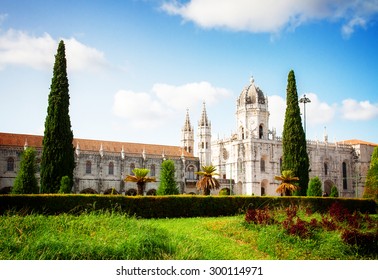 Old Mosteiro dos Jeronimos in Lisbon, Portugal, retro toned