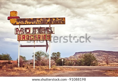 Old motel sign on Route 66, USA