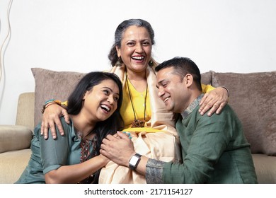 Old Mother with young happy Children