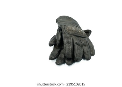 Old Motorcycle Gloves Isolated On White Background.