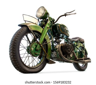 The Old Motorcycle Isolated On White Background. Retro Motorbike. 