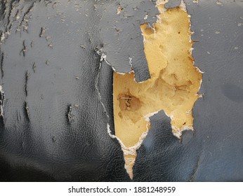 Old Motorcycle Leather Seat Damage And Torn.