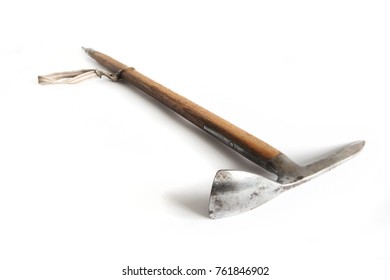 Old Mountain Ice Axe Isolated On White.