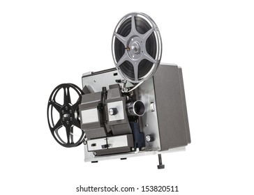 Old Movie Film Projector Isolated With Clipping Path. 