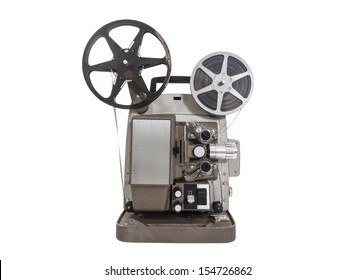 Old Movie Projector With Film Reels Isolated.