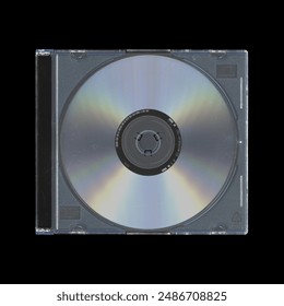 old music CD disc jewel case with compact disk and without cover in black background, y2k style