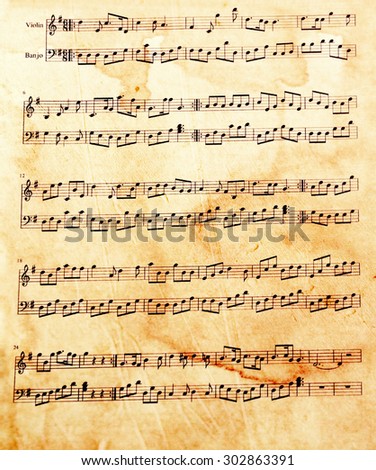 Old music sheet, closeup