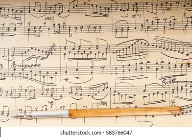 
Old Music Sheet. Manuscript. Ancient Writing Pen