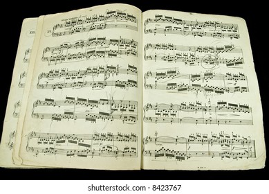 Old musical pages - J. S. Bach sonata, with pencil marking
