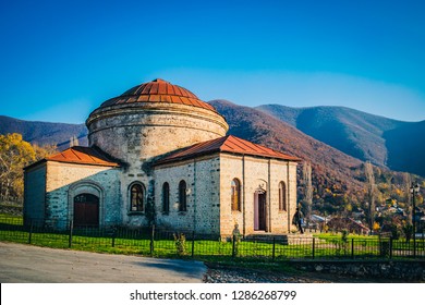 Old Muslim Temple And Mountains On A Sunny Autumn Day. 2018, Sheki, Azerbaijan.