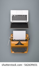 Old New Comparison Laptop And Typewriter