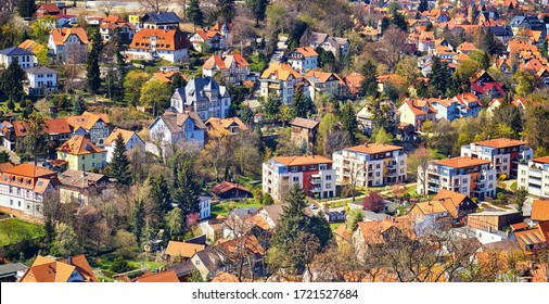 Old and new houses side by side in the city of Wernigerode. Germany