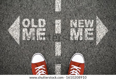Old And New Me, Dilemma Concept. Decision between usual behaviour and personal development