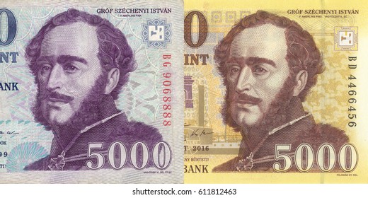 Old And New, Money Of Hungary, 5000 Forint Macro With Portrait Of