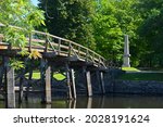 Old North Bridge in Minute Man National Historical Park, Concord, Massachusetts MA, USA.