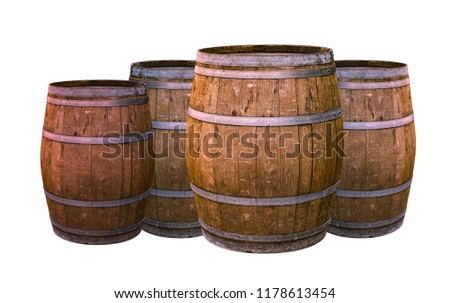 old oak barrel aging wines flavoring flavor natural material winemaking group of large tiny white background