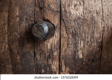 Old Oak Barrel With Cork Closeup.