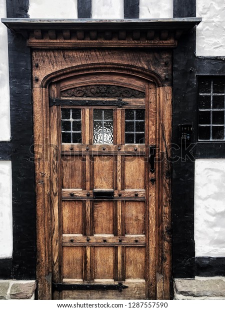 Old Oak Front Door Iron Nails Stock Photo Edit Now 1287557590