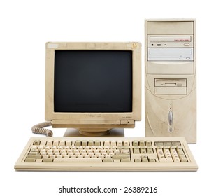 Old And Obsolete Computer Set Isolated On White