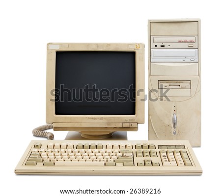 old and obsolete computer set isolated on white