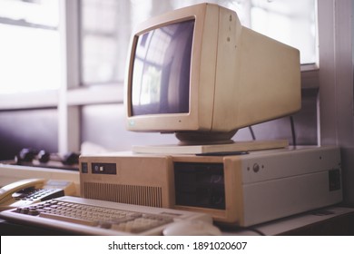 Old Office And Computer With Obsolete Technology