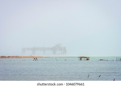 Old Oil Rig In Caspian Sea In Azerbaijan