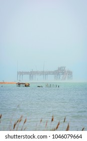 Old Oil Rig In Caspian Sea In Azerbaijan