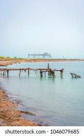 Old Oil Rig In Caspian Sea In Azerbaijan