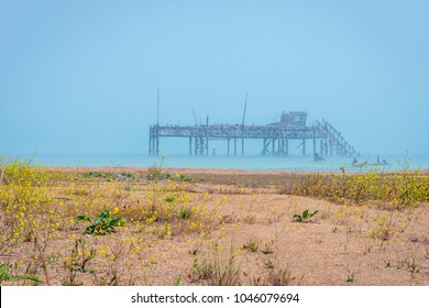 Old Oil Rig In Caspian Sea In Azerbaijan