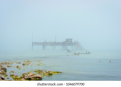 Old Oil Rig In Caspian Sea In Azerbaijan