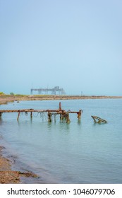 Old Oil Rig In Caspian Sea In Azerbaijan