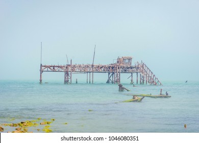 Old Oil Rig In Caspian Sea In Azerbaijan