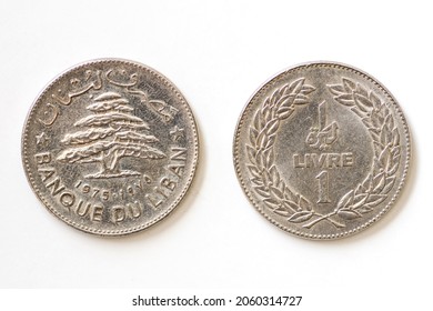 Old One Lira Lebanese Coin Isolated On White Background