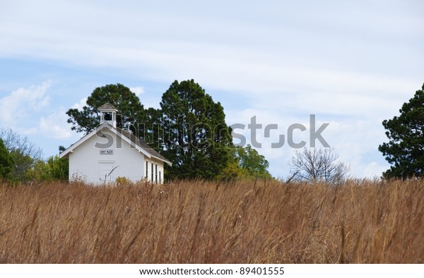 Old Oneroom Schoolhouse On Prairie Pioneers Stock Photo